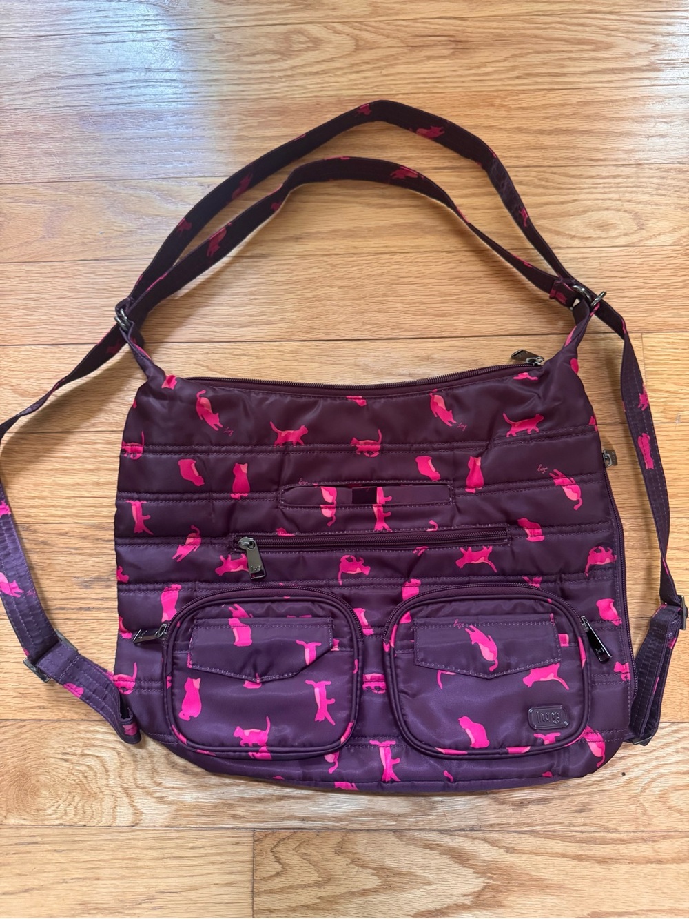 LUG Zipliner Convertible Hobo Backpack Shoulder Bag Cats Orchid Cat Lover Whimsy